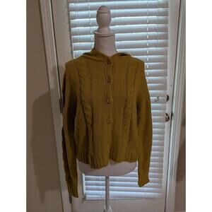 Hem & Thread Yellow Button Up Cardigan Women's With Hood Medium